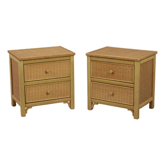 Pair Lexington Henry Link Wicker Nightstands For Sale