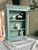 Robin's Egg Blue French Provincial Mid-Century Distressed Green Cabinet, With 2 Shelves For Sale - Image 8 of 12
