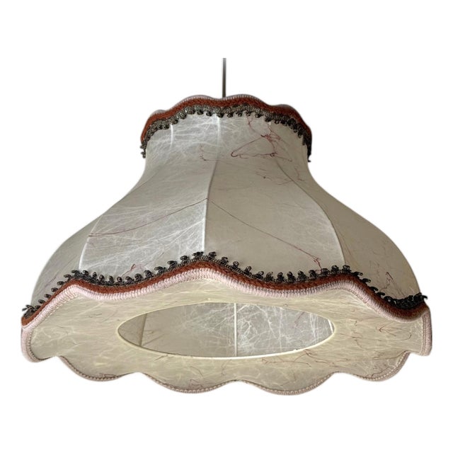 Vintage Fabric with Red Threads Cocoon Pendant Lamp, 1970s For Sale