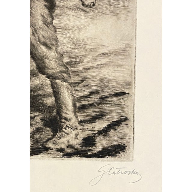 Oszkár Glatz (1872-1958) figural etching of a farmer sowing. Signed lower right.