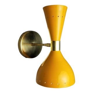 Blueprint Lighting Handmade Brass + Yellow Orange Enamel Ludo Wall Sconce For Sale