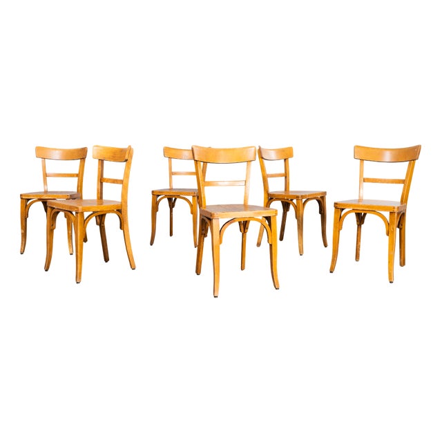 Honey Bentwood Dining Chairs from Baumann, 1950s, Set of 6 For Sale