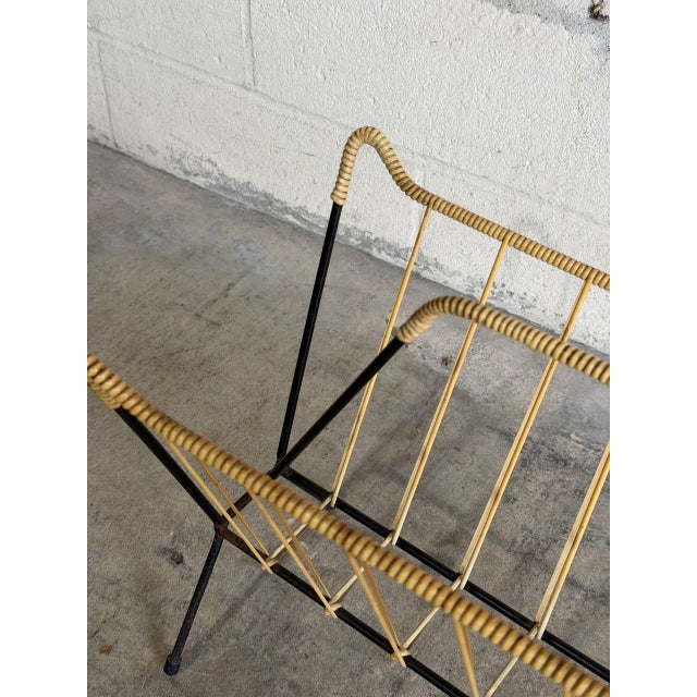 Danish Metal Magazine Holder With Woven Vinyl String Rack Mid-Century Modern 1950s For Sale In Los Angeles - Image 6 of 9
