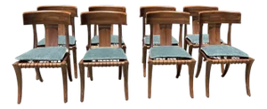 1980s Vintage Klismos Style Solid Walnut Dining Chairs - Set of 8