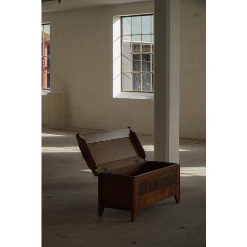 1940s Mid 20th Century Danish Modern Oak Chest with Decorative Relief Carving, 1950s For Sale - Image 5 of 18