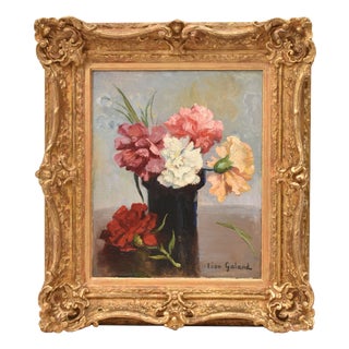Léon Laurent Galand, Still Life Flowers Vase Carnations, 1920s, Oil on Canvas For Sale