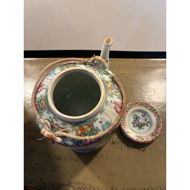Antique Chinese Famille Rose Porcelain Teapot in Its Original Basket, 19th Century For Sale - Image 10 of 12