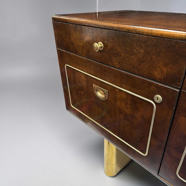 Brown 1970s Romweber Burled Wood Gold Accent Credenza With Filing Drawers For Sale - Image 8 of 18