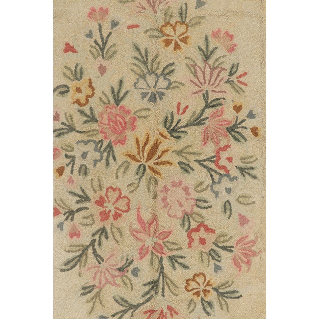 Traditional Vintage Hooked Rug in Cream With Floral Medallion | Rug & Kilim For Sale - Image 3 of 7