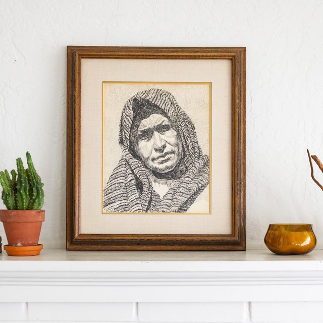 Early 20th Century Pen and Ink Portrait by Texas Artist Weldon Amerine For Sale - Image 9 of 11