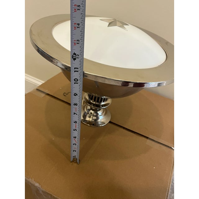 Remains Lighting Orson Pendant Semi Flush Mount, Stainless, Milk Glass, Rare For Sale - Image 13 of 14