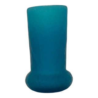 Vintage Turquoise Crackle Glass Vase For Sale