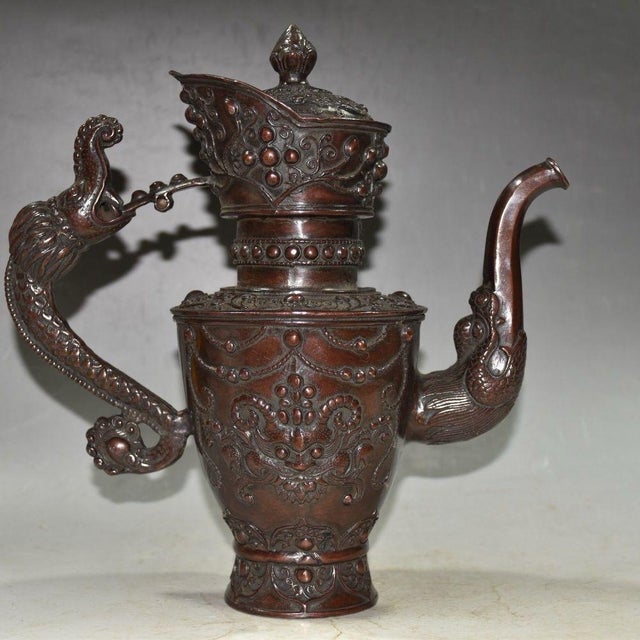 Copper Wine Vessel With Dragon Handle & Beast Motifs For Sale - Image 9 of 9