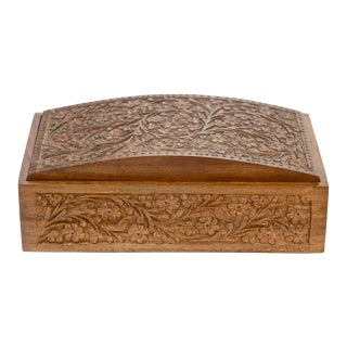 1950s Domed Shesham Carved Wood Box For Sale
