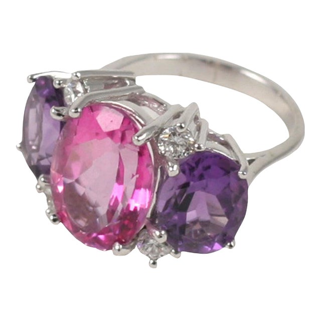 Large GUM DROP™ Ring with Pink Topaz and Amethyst and Diamonds For Sale