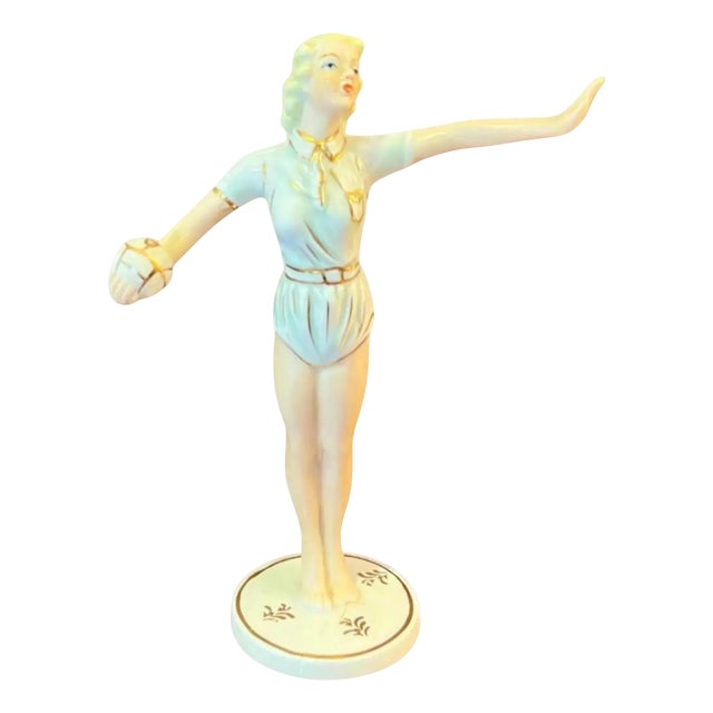 Art Deco Porcelain Girl with Ball Figurine from Neuendorf, 1930s For Sale