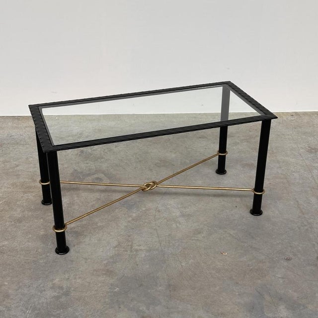 Vintage Textured Forged Iron and Glass Coffee Table with Gilt Knot Detail, 1970s For Sale - Image 9 of 11