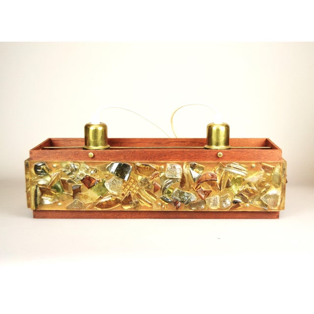 Teak Ceiling Lamp Ewa attributed to Einar Bäckström and Erik Hoglund, 1960s Teak wood frame, acrylic glass sides with...