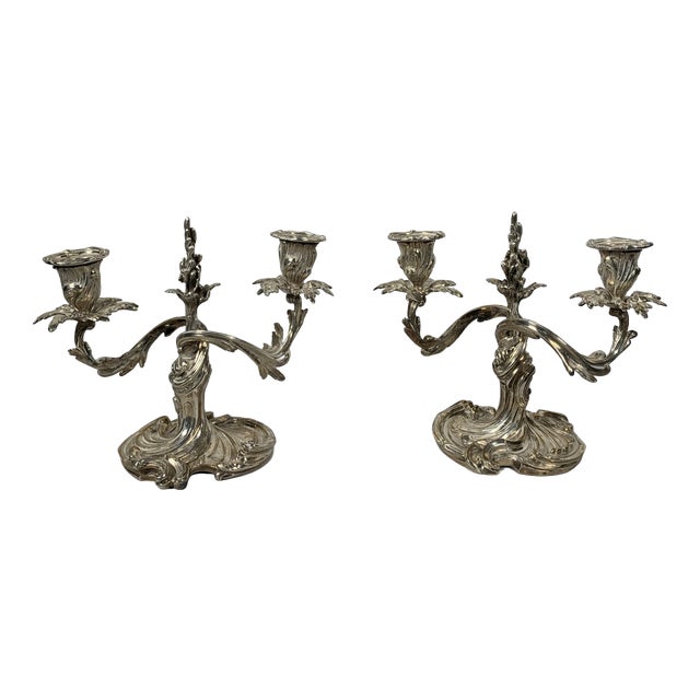 Rococo Style Silvered Bronze Candleholders, 1850, Set of 2 For Sale