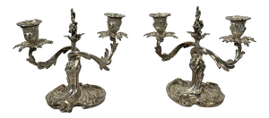 Rococo Style Silvered Bronze Candleholders, 1850, Set of 2