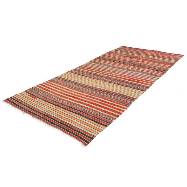 Traditional Mid 20th Century Striped Vintage Turkish Kilim Rug For Sale - Image 3 of 7