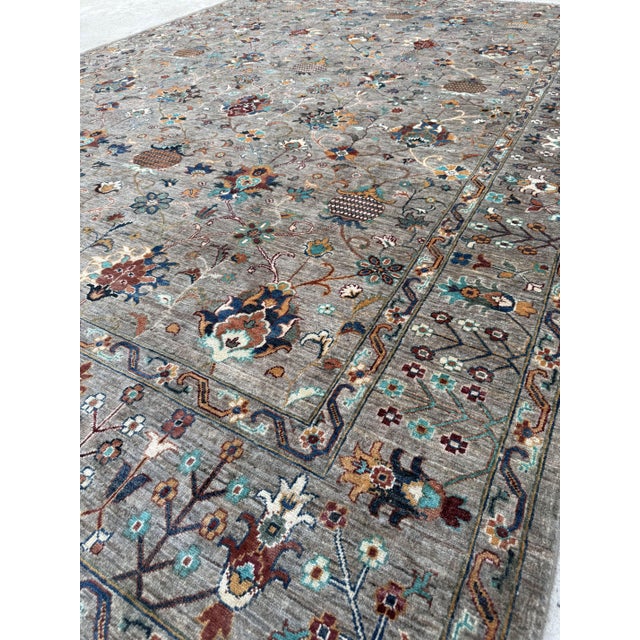 Pomegranate Sultanabad Design Area Rug, Hand-Knotted Wool, 9x12, Taupe & Teal For Sale - Image 10 of 12