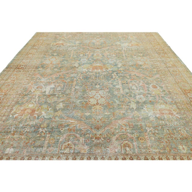 Late 19th Century Antique Mahal Wool Area Rug With Muted Sage Green & Terracotta Palette For Sale - Image 5 of 11
