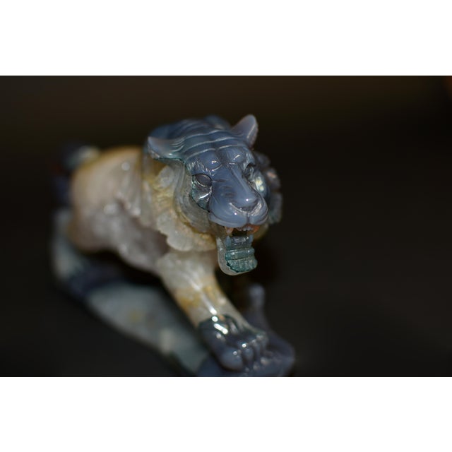 Large Gemstone Tiger Statue Agate With Crystal Geodes For Sale - Image 10 of 14