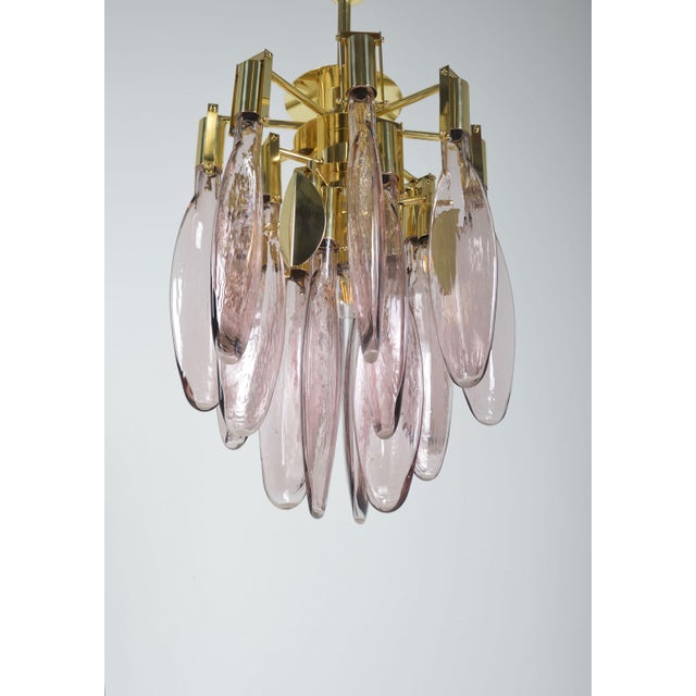 Italian Chandelier in Brass with Tear-Shaped Murano Glass, 1970s For Sale - Image 6 of 10