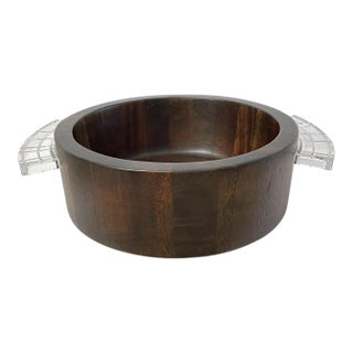 Orrefors Sweden Acacia Wood Salad Serving Bowl With Lucite Handles. MCM For Sale