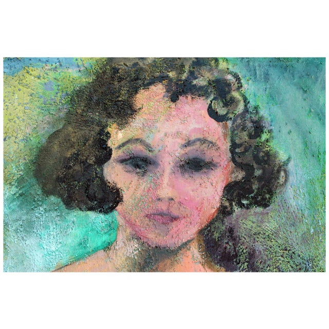 Vibrant modernist self-portrait by California artist Sandra Lobue-Erba (American, 1945-2007). Signed lower middle edge....