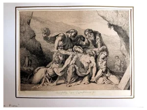Hédouin after Eugene Delacroix, Une Pieta, Etching, 1844