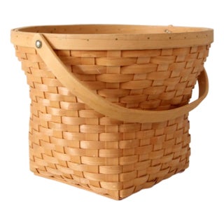 Vintage Splint Weave Basket With Bail Handle For Sale