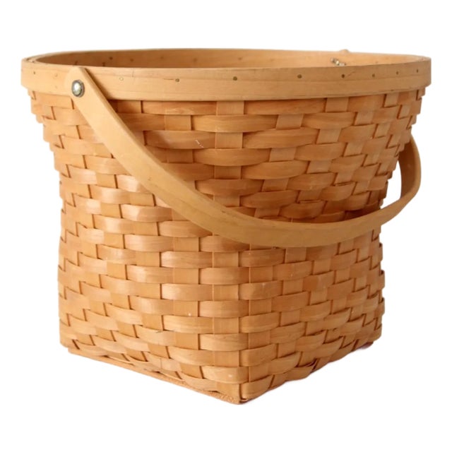 Vintage Splint Weave Basket With Bail Handle For Sale