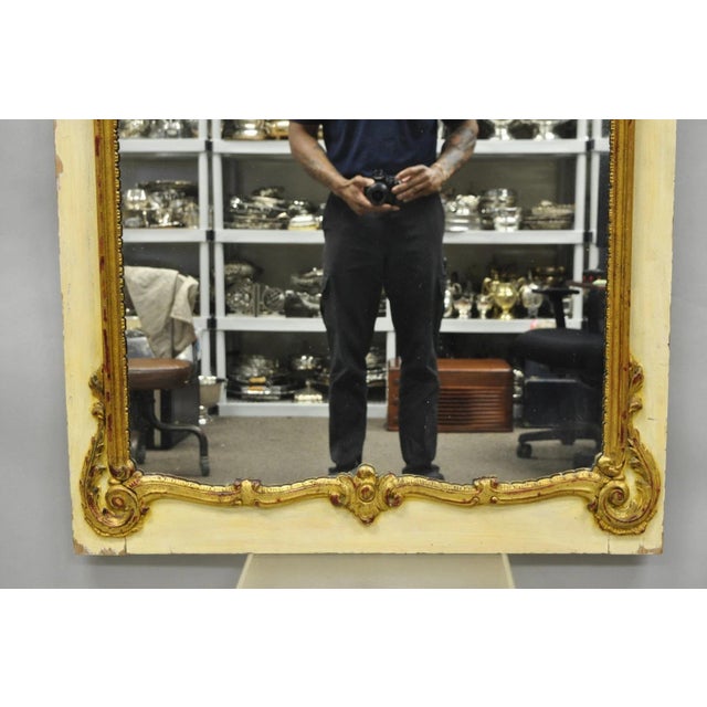 Gold Antique French Louis XV Style Cream & Gold Gilt Drape Ribbon Trumeau Wall Mirror For Sale - Image 8 of 17