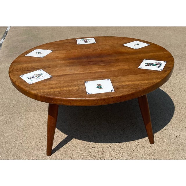 Vintage European Mid Century Coffee Table With Tile Inserts For Sale - Image 4 of 13