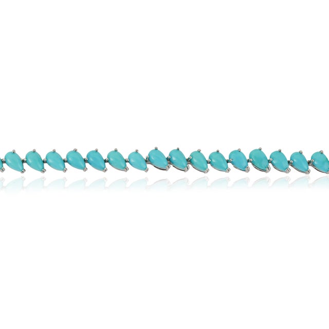 VR Jewels 9.32ct Pear Cut Natural Turquoise Tennis Bracelet in 14k White Gold, 7 Inches For Sale - Image 4 of 16
