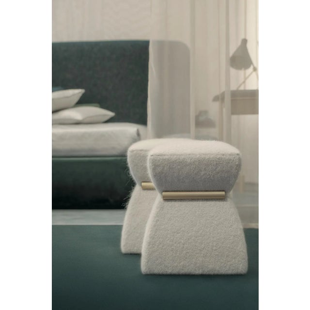 Cusi Pouf with Handle in White Mohair from KABINET For Sale - Image 4 of 7