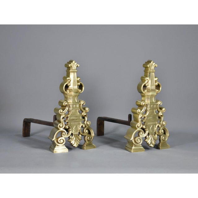 Early 20th-Century French Brass Fire Dogs, 1890s, Set of 2 For Sale - Image 3 of 16