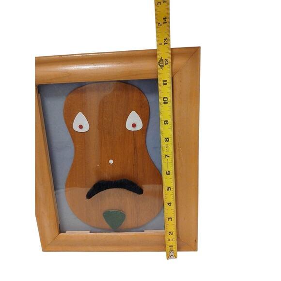 Art 3d Wood Guitar Mustache Man Signed Art Wood Frame Hang Whimsical Pop Art For Sale - Image 4 of 6