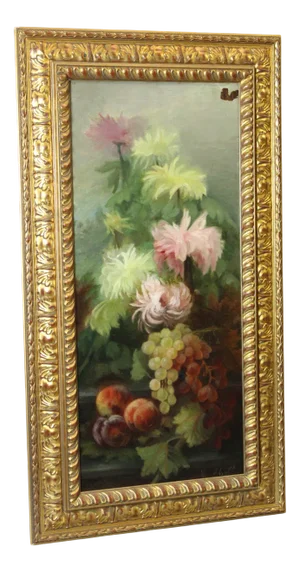 C. Moll, Fruits and Dahlias, Late 19th Century, Oil on Canvas, Framed