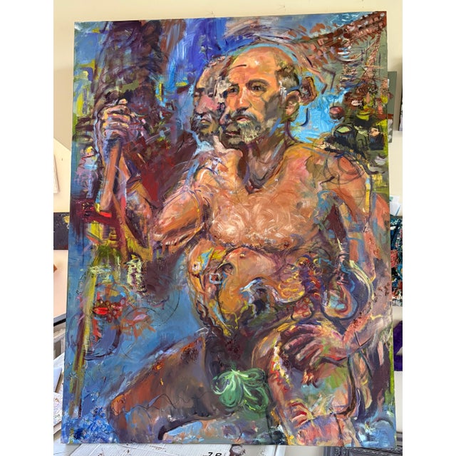 Cerulean Emperor's New Clothes, Original Oil Painting, Life-Size Art For Sale - Image 8 of 10