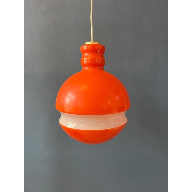 Mid-Century Modern Orange and White Glass Pendant Lamp from Peill & Putzler For Sale - Image 11 of 11