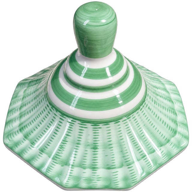 Mikasa Pair of Mikasa Green & White Chinoiserie Porcelain Pagoda Ginger Jars For Sale - Image 4 of 4