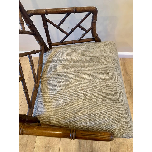 Vintage Chinese Chippendale Hollywood Regency Faux Bamboo Cane Arm Chair For Sale - Image 4 of 6