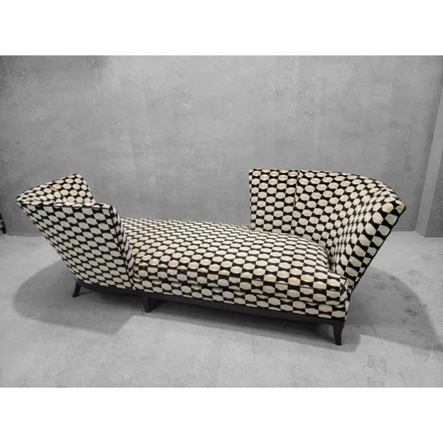 Vintage Oversized Geneva Tete-a-Tete Chaise Lounge by Donghia Custom Reupholstered in Plush "Black & Gold" Designer Bow-...
