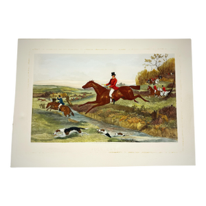 1883 g.p. McQueen English Fox Hunting “Full Cry” Hand Colored c.r. Stock Engraving Artwork
