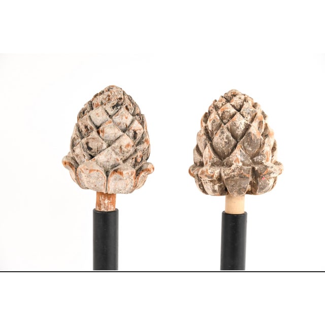 Antique Carved Wooden Architectural-Salvaged Artichoke Finials—A Pair For Sale - Image 9 of 9