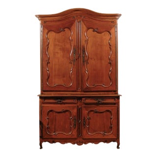 1750s French Louis XV Period Cherry Buffet, à Deux-Corps with C-Scroll Motifs For Sale