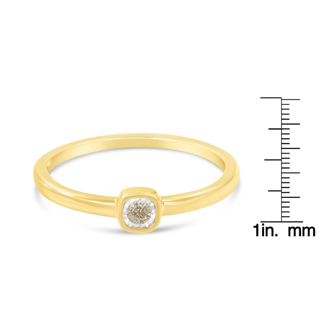 Metal 14K Yellow Gold Plated .925 Sterling Silver 1/20 Carat Diamond Square Cushion-Shaped Miracle Set Petite Fashion Promise Ring - Size 6 For Sale - Image 7 of 7